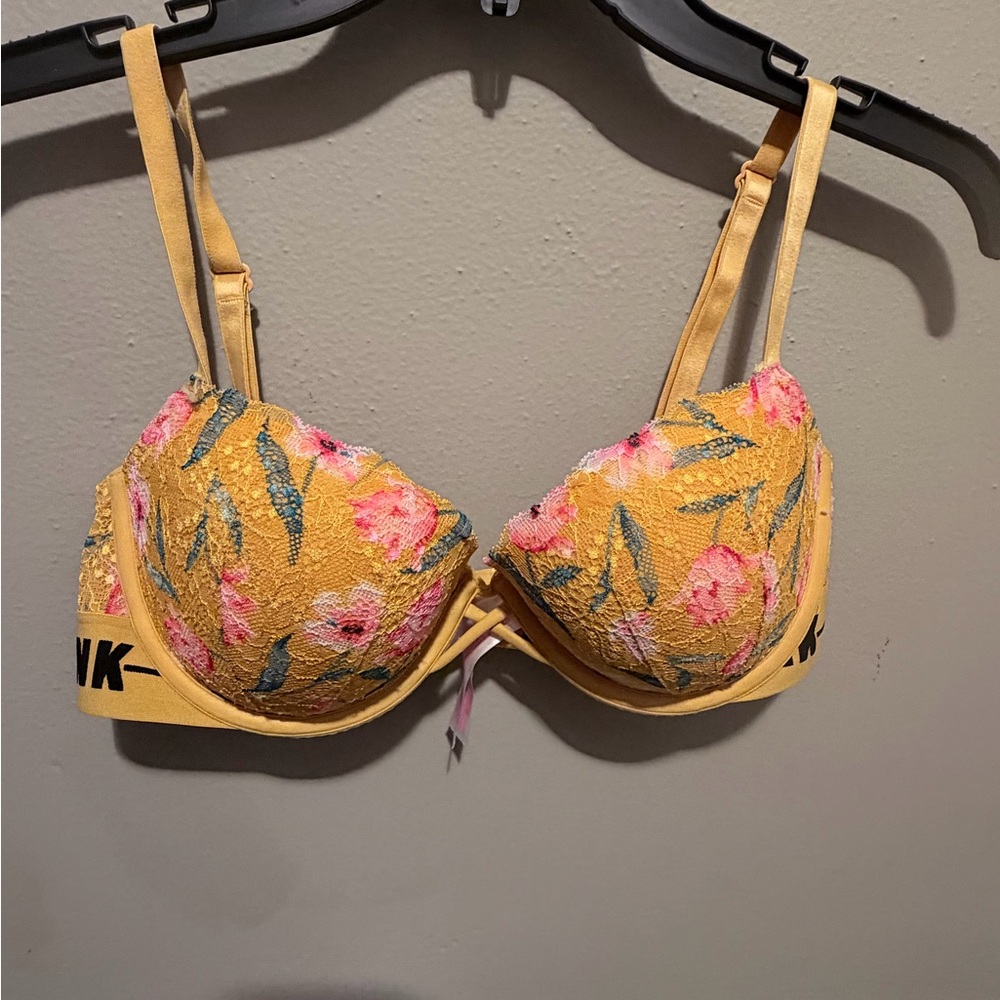 PINK Victoria's Secret Yellow Floral Bra